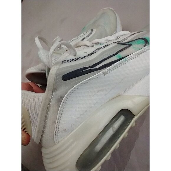 Nike Air Womens 2090 9.5 Triple White Paint Spatter Running Mesh Sneakers Shoes - Picture 10 of 13